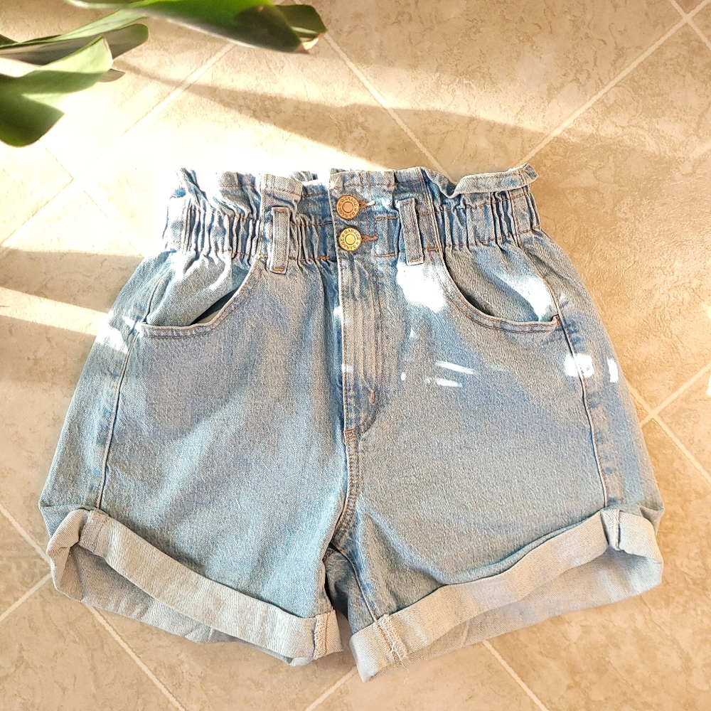 Garage Denim Paperbag High-Waisted Shorts